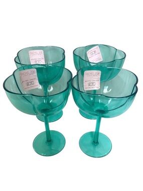 Green Acrylic Margarita Cocktail Glasses Set 4 Party Wine Wedding Martini Cups